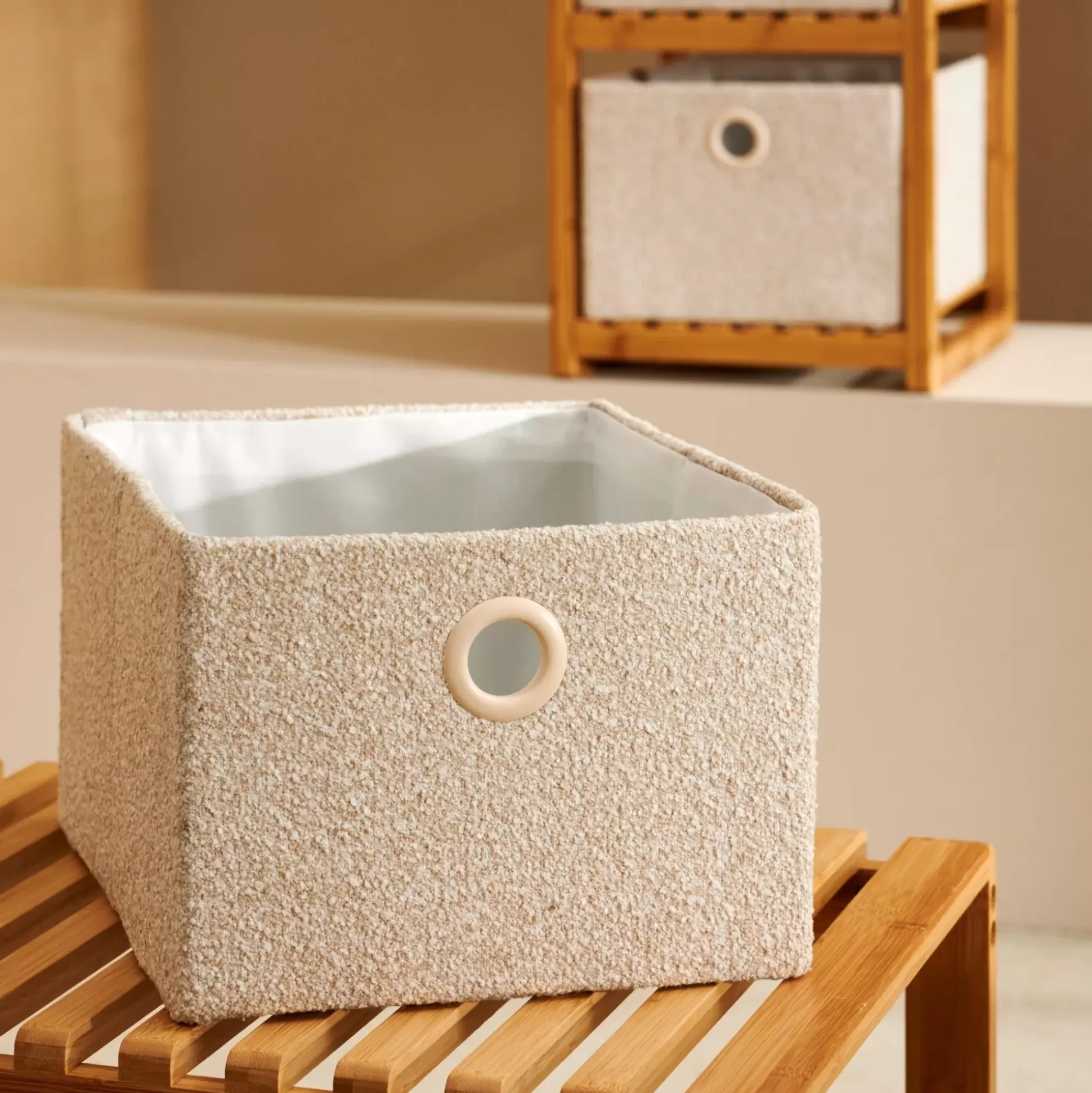 Basic Boucle Cesta De Almacenaje Off White/Sand